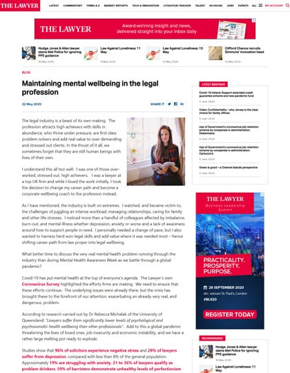 press the lawyer maintaining mental wellbeing in the legal profession